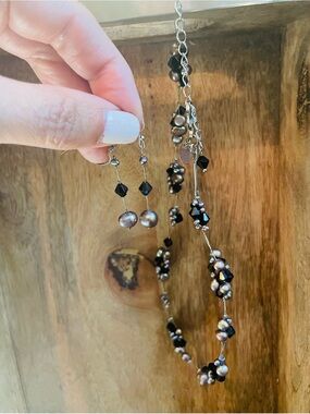 Lia Sophia Cultured Gray Pearl & Black Crystal Drop Earrings with Necklace